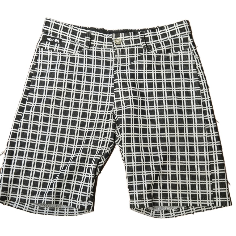 Star 69 Vintage Mens Black White Grid Shorts Size 34 Made in USA Y2K 70s retro